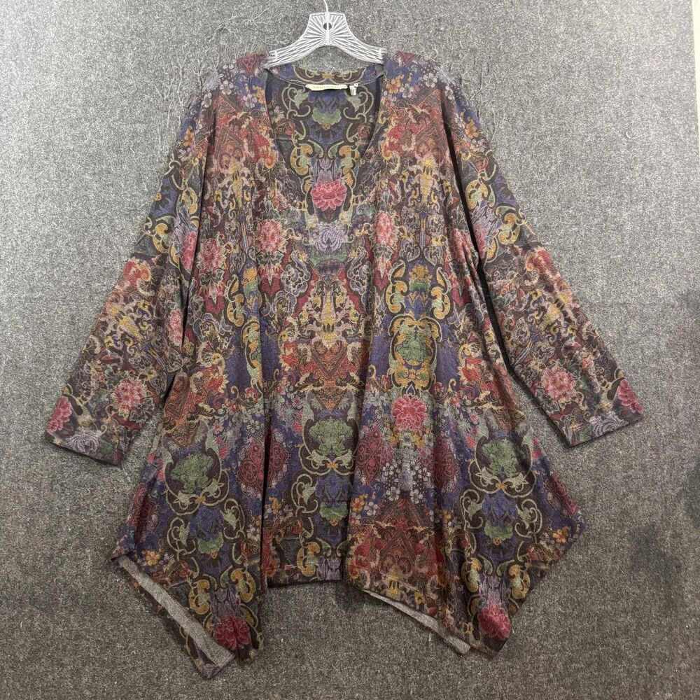 Soft Surroundings Blouse Women's 1X Multicolor Floral V Neck Tunic Long Sleeve - Picture 1 of 7